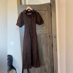 ELAIN DARK CHOC LINEN MIDI DRESS